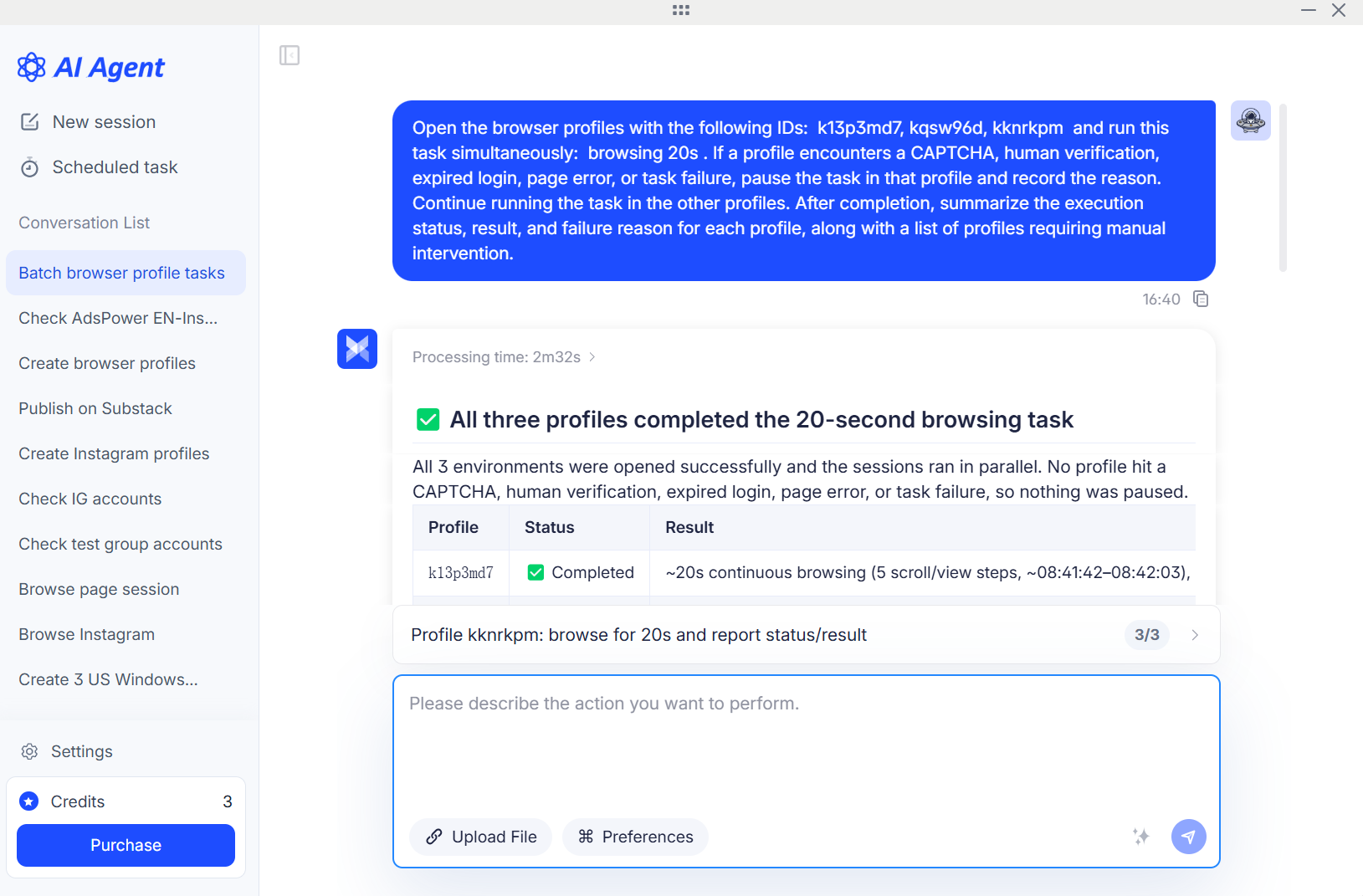 AdsPower AI Agent — Execută aceeași sarcină pe mai multe conturi